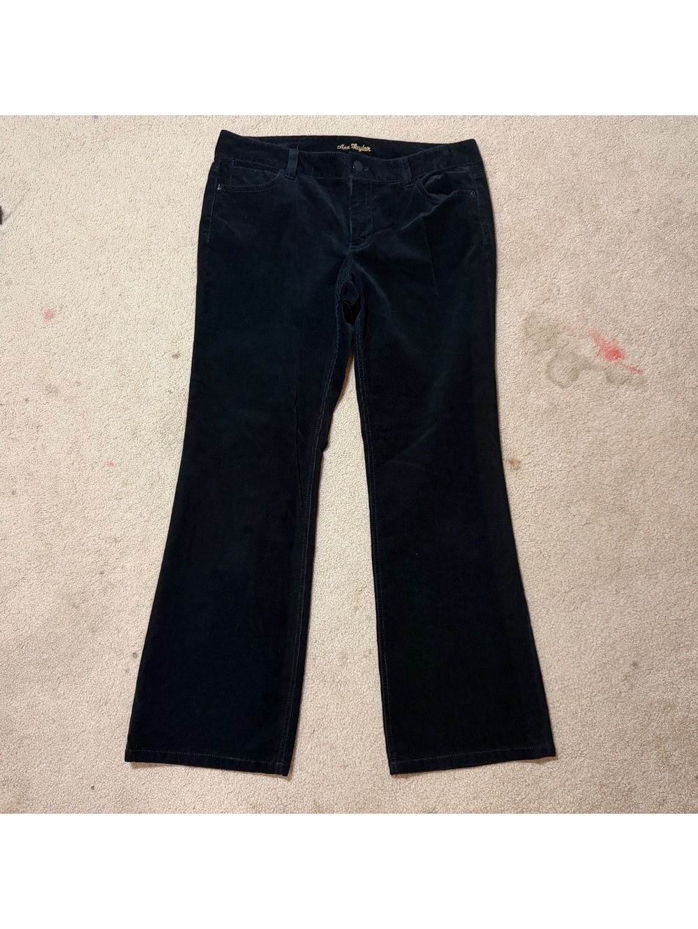 Ann Taylor Womens 12 Black Corduroy Pants Straight Leg Stretch 36x32 Classic